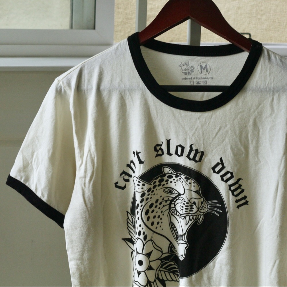 Daisy & Aster Graphic Ringer Tee “Can’t Slow Down”